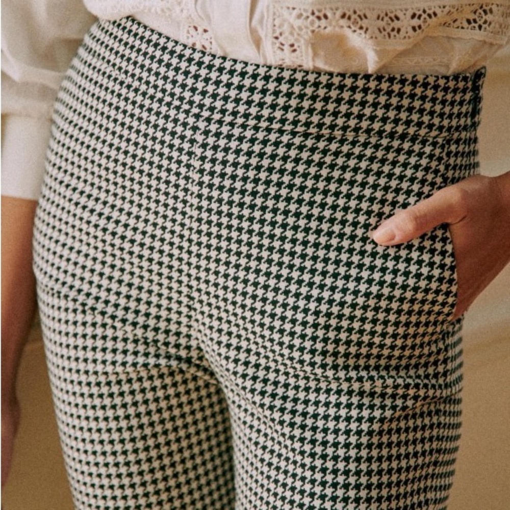 Sezane Clara Houndstooth Trousers in Ecru Black - Picture 2 of 14